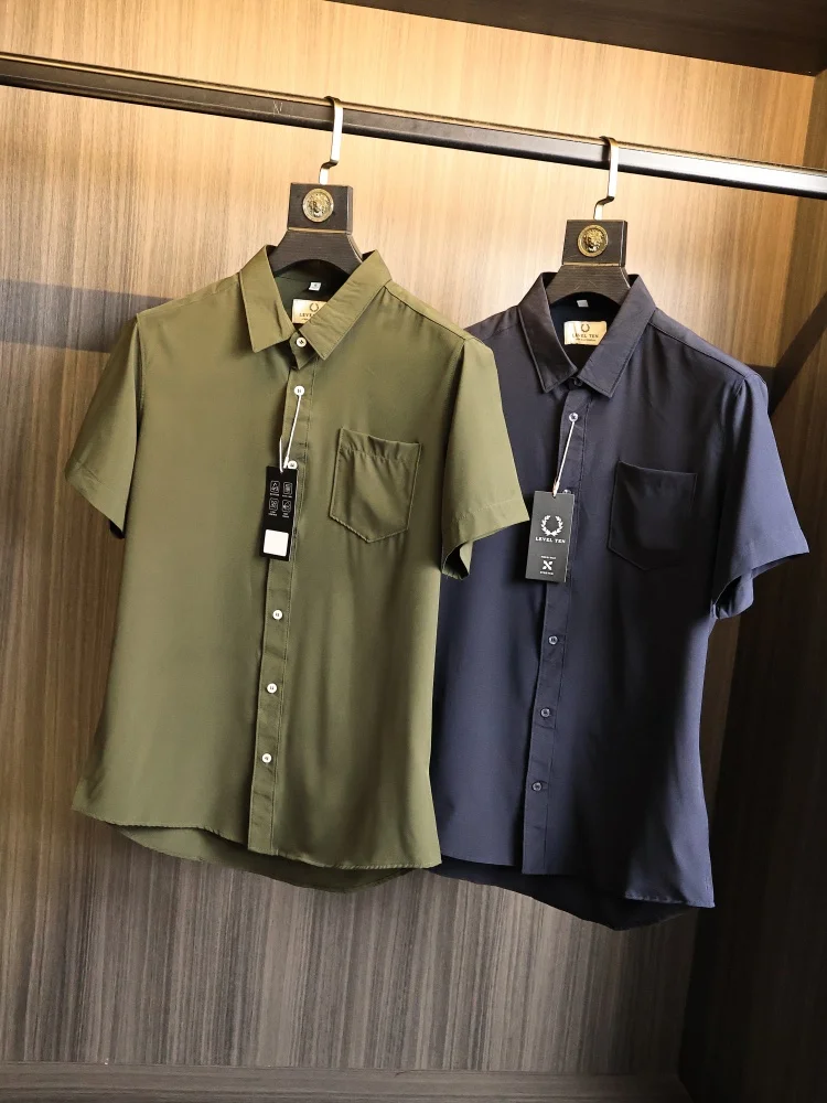 Functional Quick-Dry Lightweight Summer Men's Shirt Stand Collar Short Sleeve Fashionable Urban Style Breathable Polyester Blend
