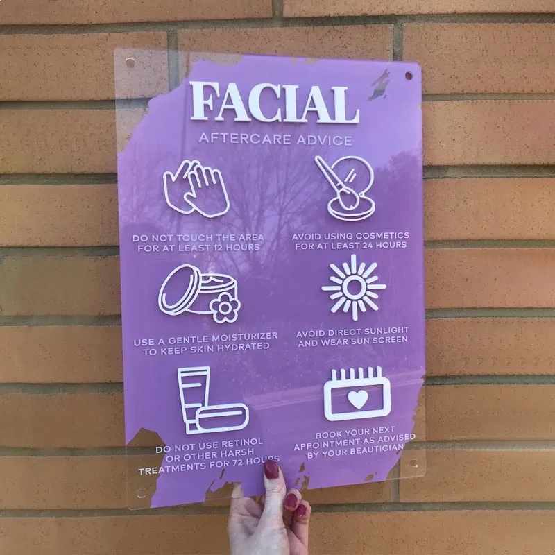 Imagem -05 - Acrílico Facial Aftercare Sinal de Instrução Logotipo do Negócio Tamanho a3 Salão de Beleza Centro de Cuidados com a Pele Decoração Estética Perspex Signage