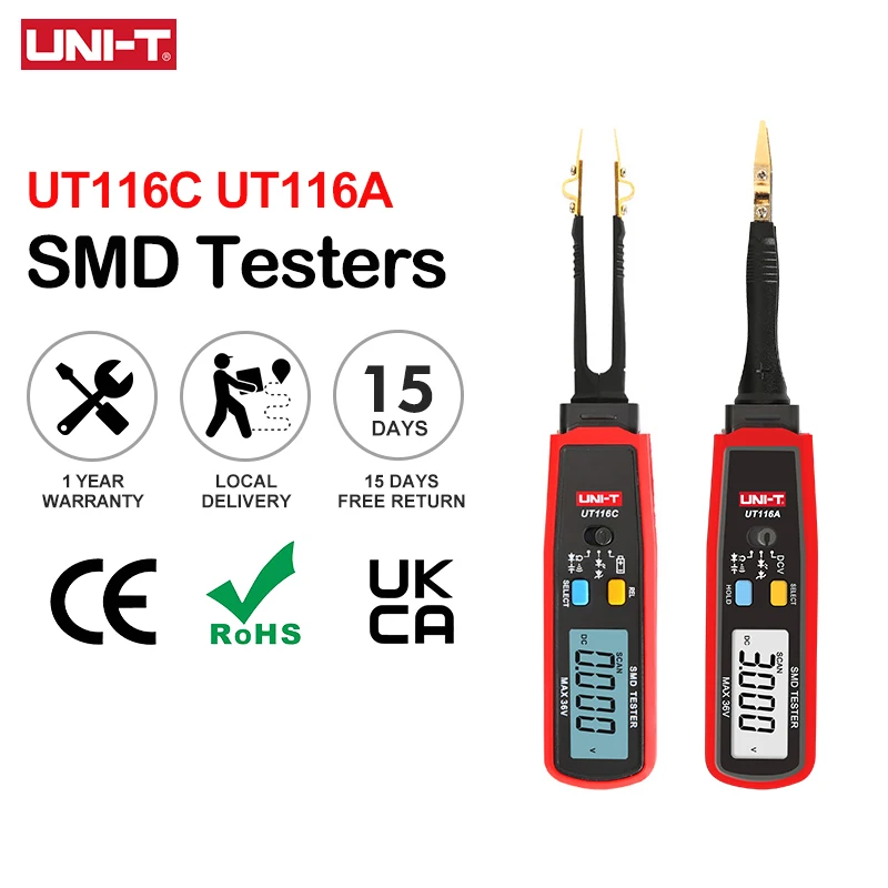 UNI-T SMD Tester UT116C UT116A Resistance Tester Rotable LED Diode Resistor Battery Test Capacitor Tester