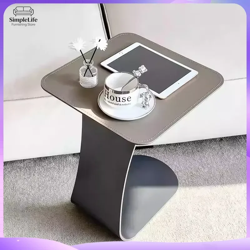 

Small Coffee Table with Saddle Leather Edge Removable Design Minimalist Modern Living Room Furniture Light Luxury Side Table