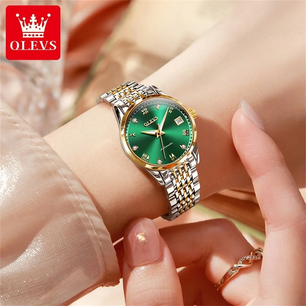 OLEVS 6602 Ladies Watch Luxury Fashion Waterproof  Automatic Mechanical Watch Stainless Date Steel Watch For Women Bracelet Set