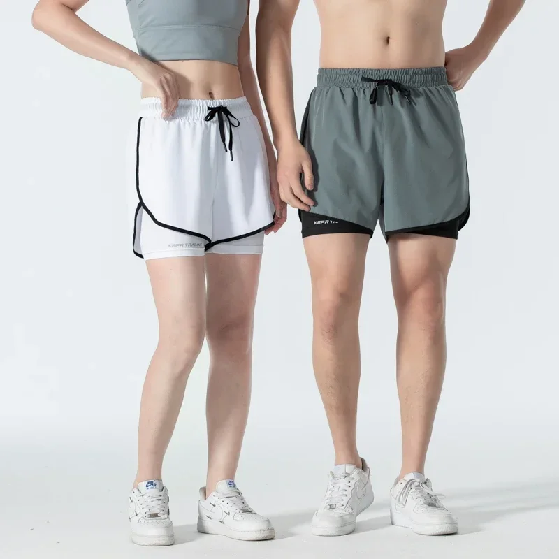 Unisex Running shorts for can hold mobile phones for sports, summer thin layer breathable quick drying elastic capris