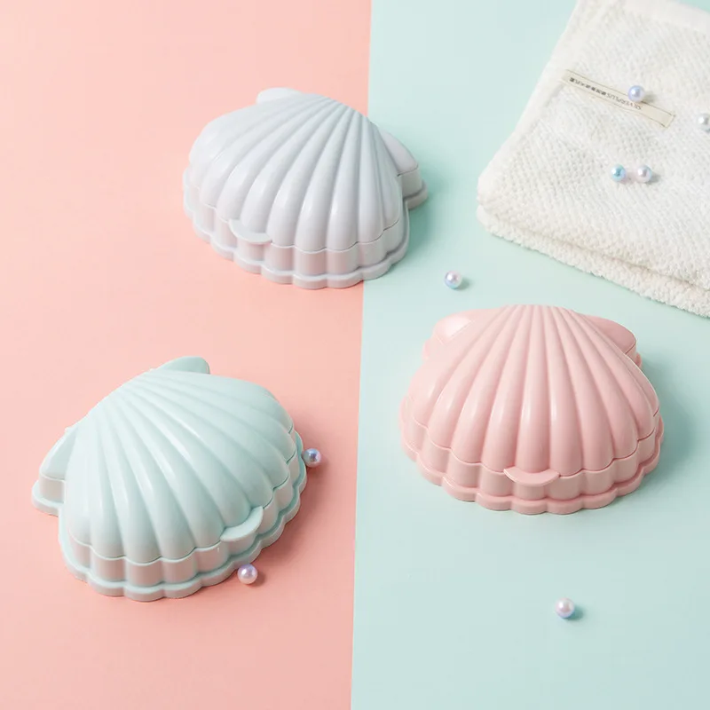 Retro Shell Soap Box Bathroom Soap Holder Soap Storage Rack with Lid Portable Double-Layer Draining Soap Box