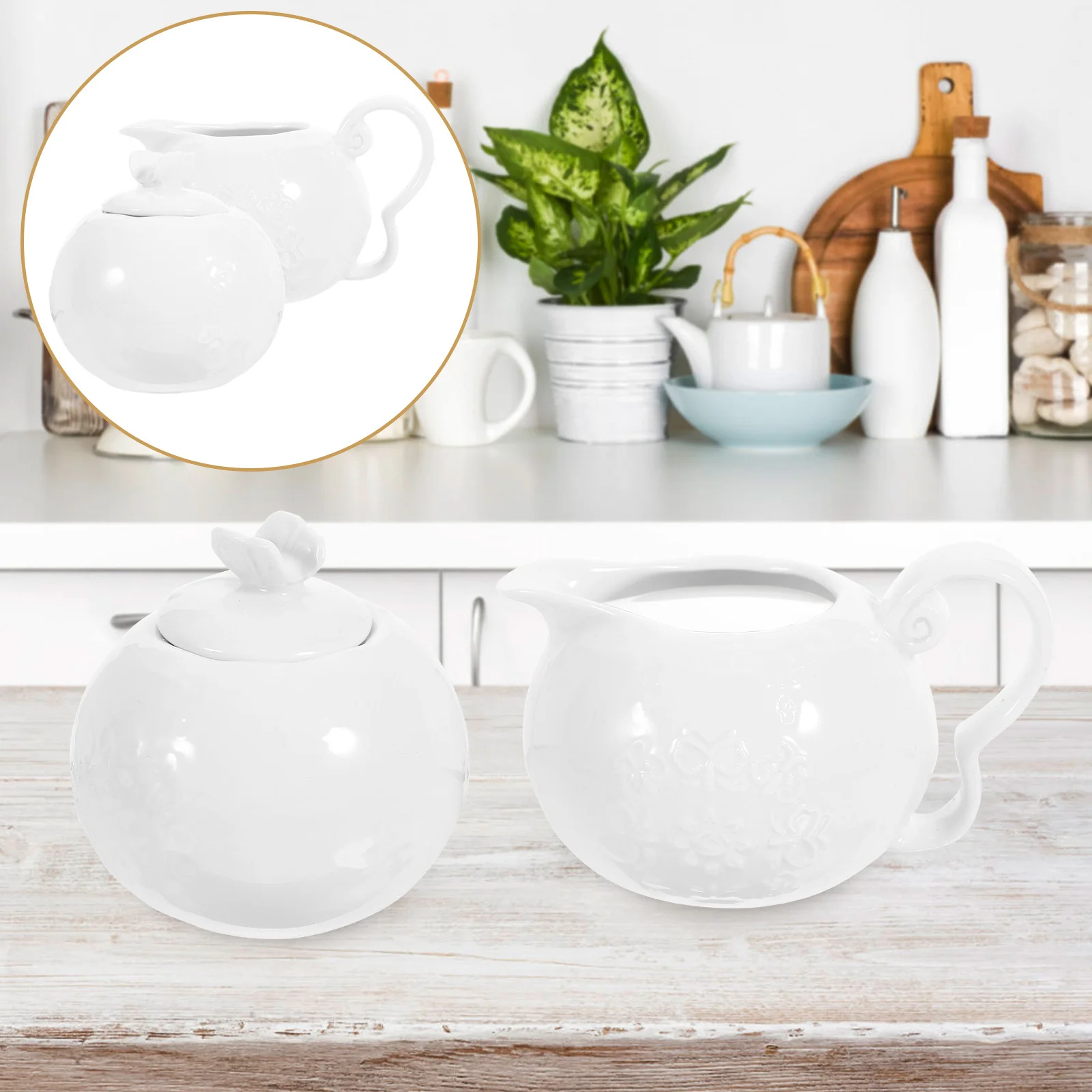 

1Set Delicate Milk Dispenser Set High Quality Ceramic Sugar Jar for Afternoon Tea Gathering Versatile Creamer Pitcher Household
