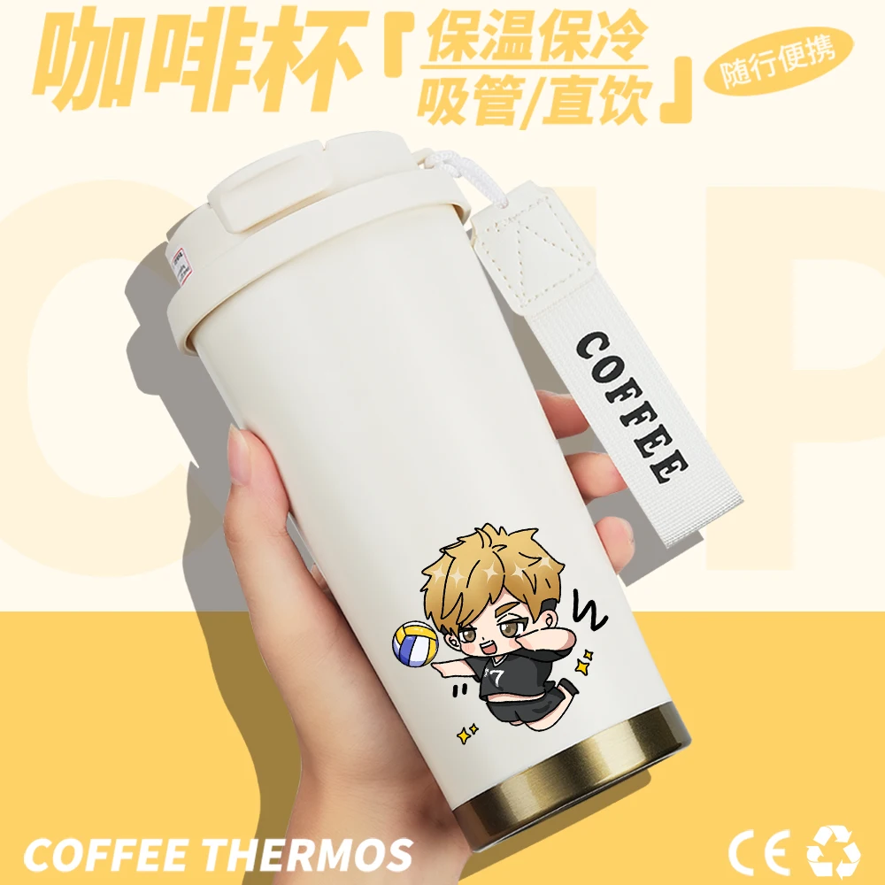 Anime Haikyuu!! Miya Atsumu Cosplay Vacuum Cup Stainless Steel Coffee Straw Delicacy Cartoon Ambitus