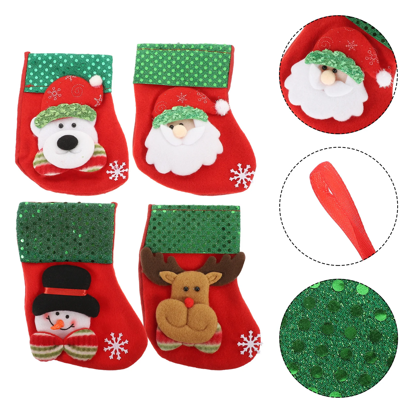 

4Pcs Festive Christmas Hanging Stockings Glitter Finish Reusable Decorations for Tree Home Holiday Atmosphere Holiday Ornaments