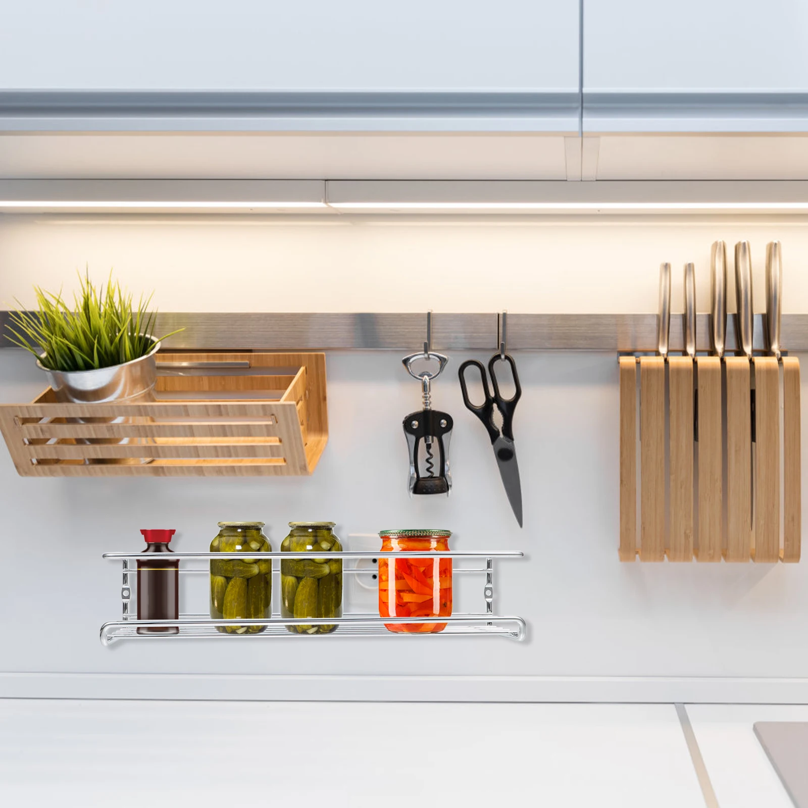 

2 Sets Wall mounted Kitchen Spice ganizer Rack PVC Seasoning Bottle Shelf Stainless Storage Efficient