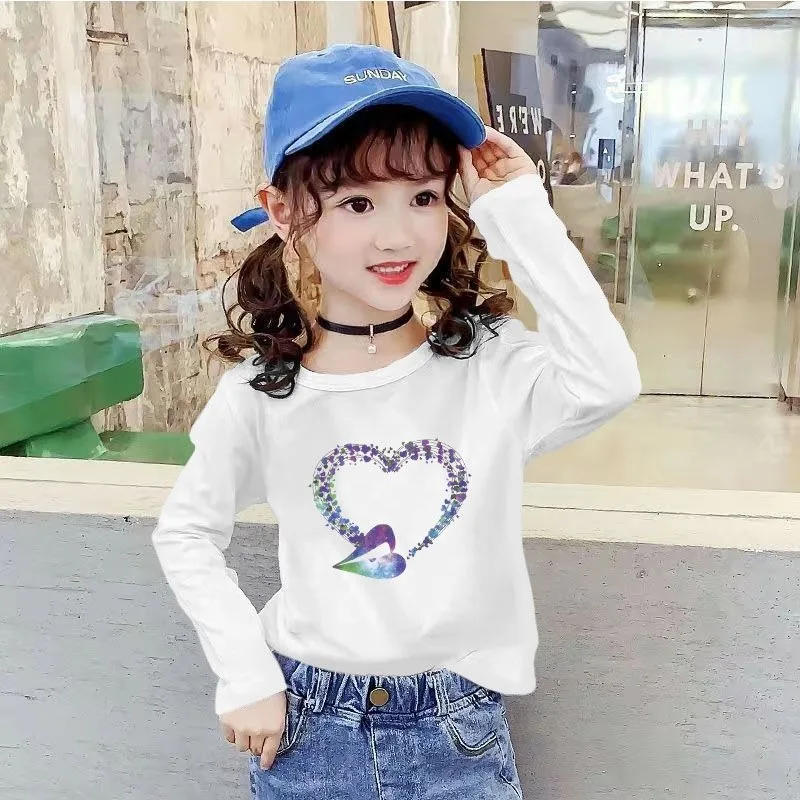 

Весенне-осенняя одежда с принтом «Любовь» для девочек, детская одежда для учащихся начальной школы, детская модная рубашка с героями мультфильмов, футболки