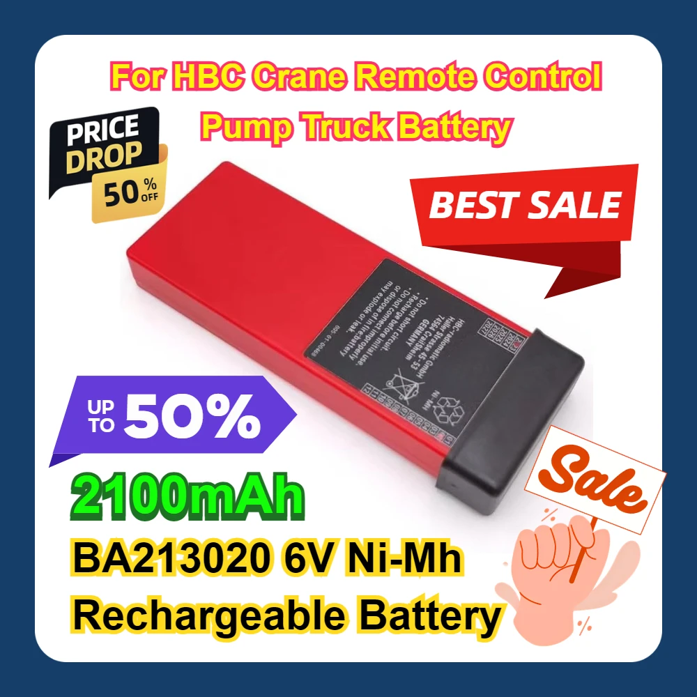 For HBC Crane Remote Control Pump Truck Battery BA213020 6V Ni-Mh Rechargeable Battery 2100mAh HBC Radiomatic Battery BA213020