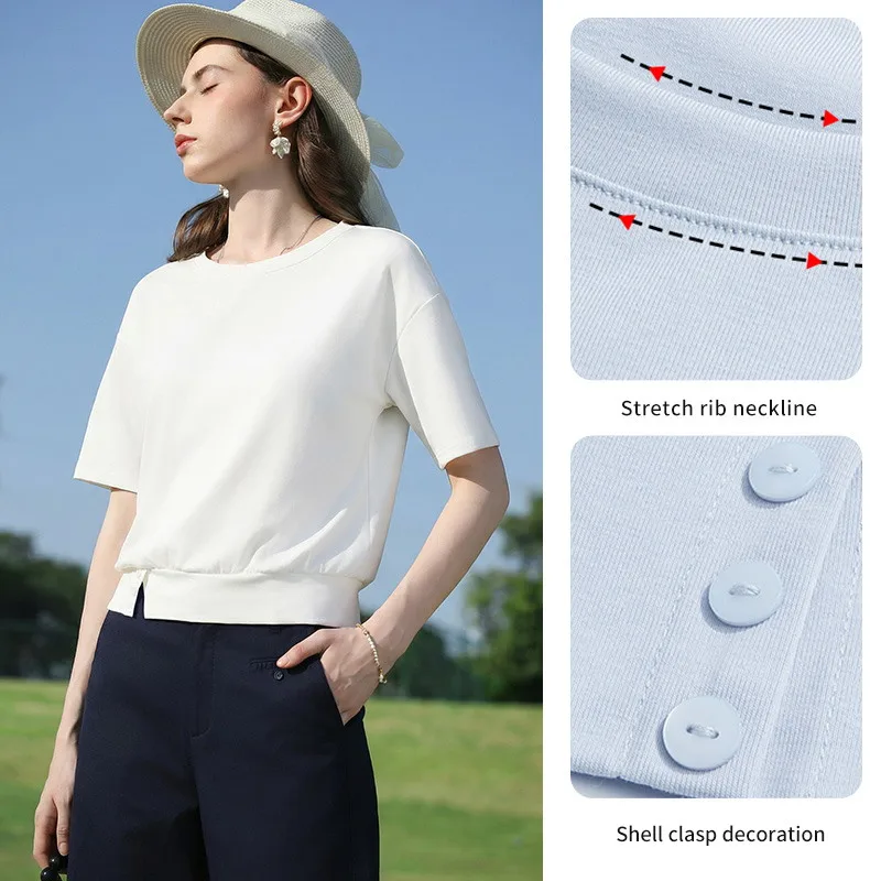 I BELIEVE YOU Short Sleeve Round Neck T-Shirt 2026 Summer New Split Hem Solid Color Breathable Casual Women's Top 2262016383