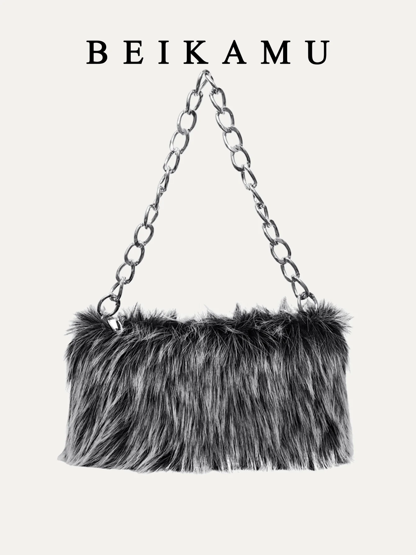 

Сумка через плечо из искусственного меха с металлическим ремешком-цепочкой, застежкой-молнией, прямоугольной формы