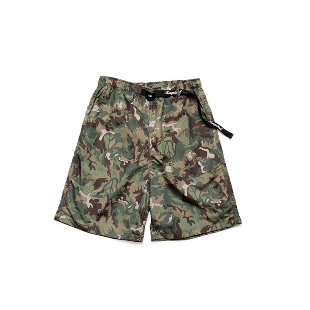 

Японские камуфляжные быстросохнущие летние шорты KAPITAL для мужчин и женщин, универсальные свободные повседневные шорты с поясом на шнурке, пляжные брюки