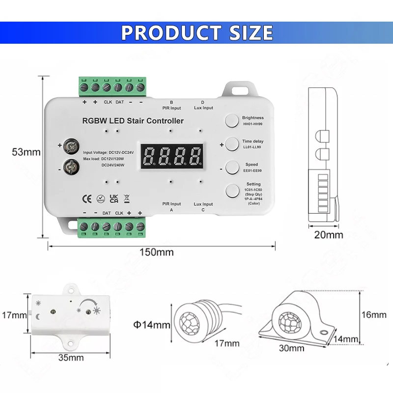 Nowy kontroler LED 16 stopni DC 12V 24V 10A światło dzienne/PIR czujnik ruchu ludzkiego przełącznik inteligentne schody stałe napięcie ściemniacz