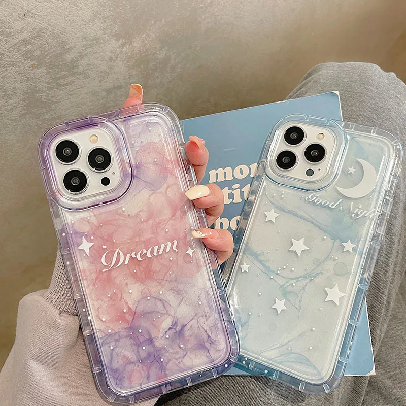 Stars Moon Silicone Phone Case For iPhone 11 12 13 14 15 Pro Max Mini X XR XS Max 7 8 14 Plus SE2020 Art Graffiti Clear Cover