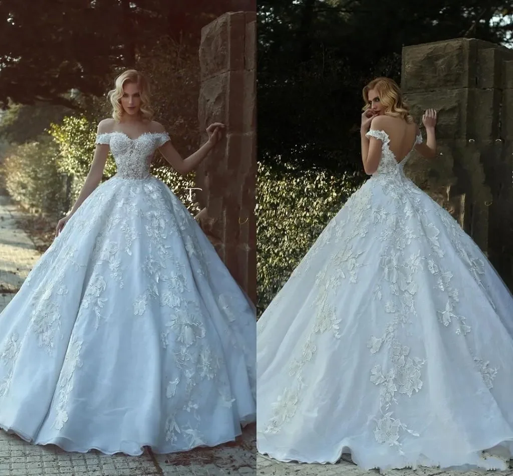 Abito da ballo di lusso abiti da sposa con spalle scoperte maniche con cappuccio perline Applique Backless Long Illusion ha detto abiti da sposa taglie forti