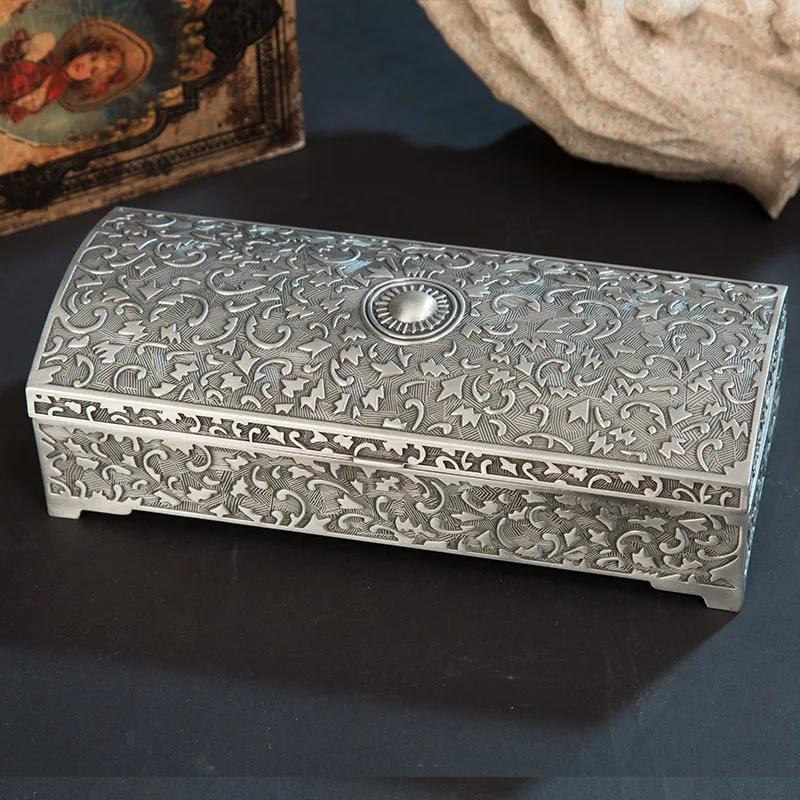 

L/M/S Size Antique Petwer Metal Jewelry Container Tin Boxes Desk /Drawer Organizers For Gifts JB050