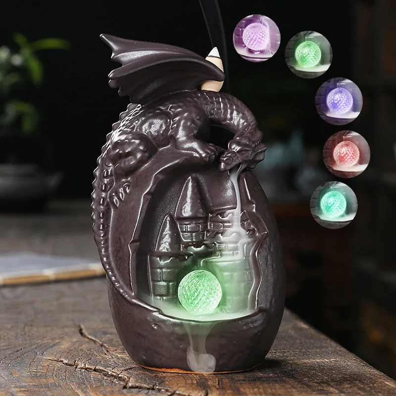 

Fly Dragon LED Backflow Incense With Cones, Waterfall Holders Home Decor Gift Decorations