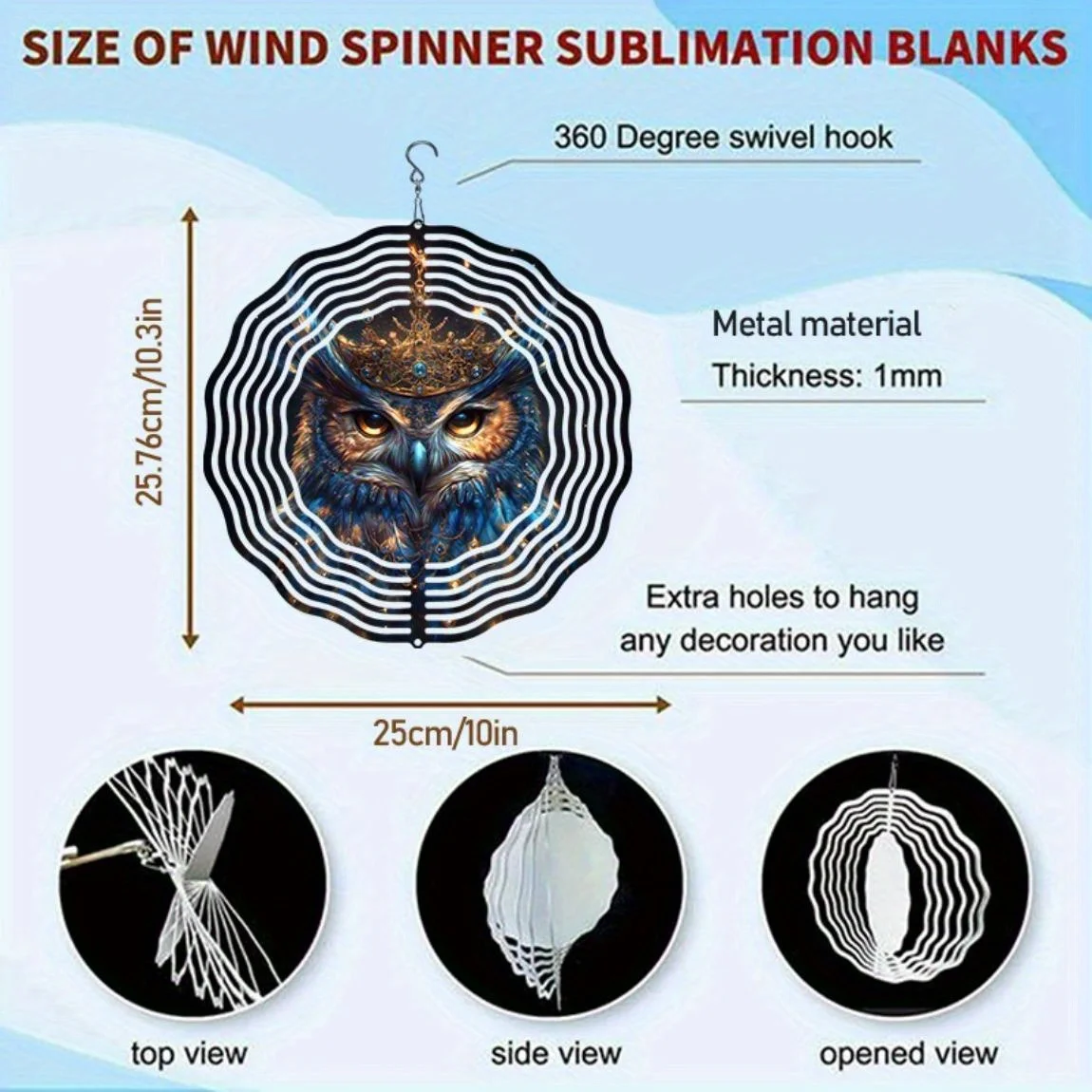 CIFBUY Metal Wind Chime Dual Spin Outdoor Garden Patio Yard Decor Hanging Ornament Crowned Owl