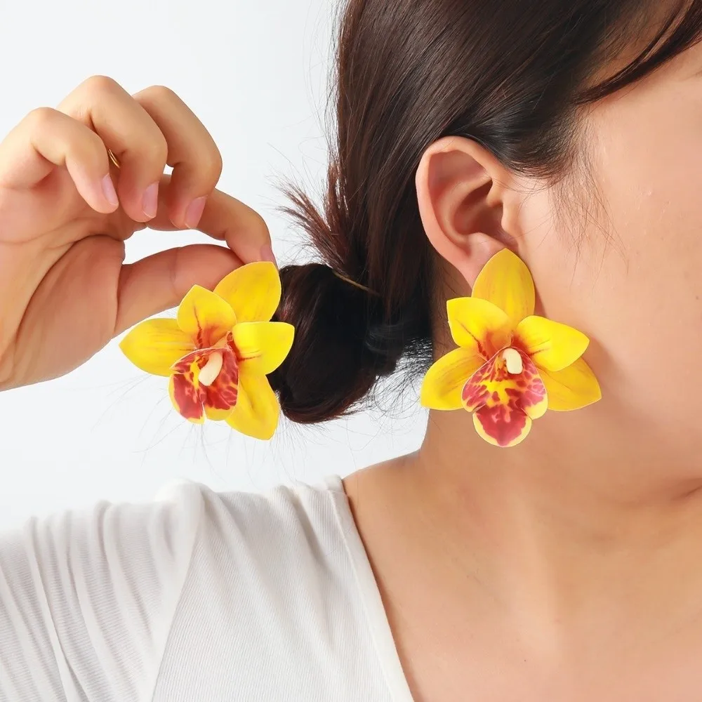 Butterfly Orchid Large Flower Earrings Exaggerated Korean Style Flower Stud Earrings Jewelry Accessories Minority Design