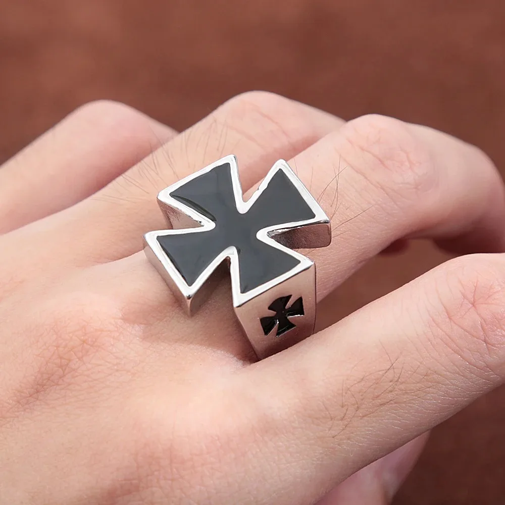 Stainless Steel Classic Iron Cross Shape Ring Men Boy Vintage Cool Motor Biker Ring Party Jewelry Amulet Gift Dropshipping Store