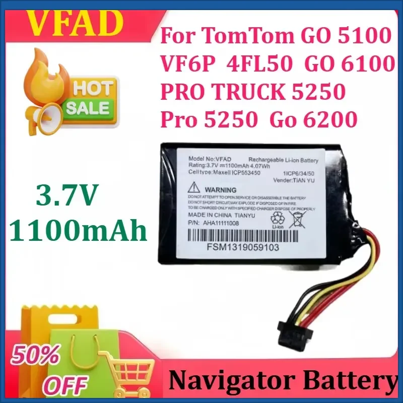 New 3.7V 1100mAh for TomTom VFAD GO 5100, VF6P, 4FL50, GO 6100, PRO TRUCK 5250, Pro 5250, Go 6200 Navigator Battery