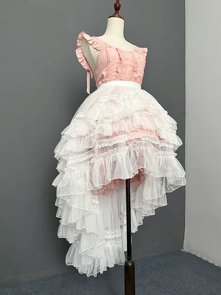 Dophee Original Gothic Lolita Wedding Trailing Jsk Elegant Ruffles High Waist Irregular Cake Long Skirt Lace Mesh Women Skirts