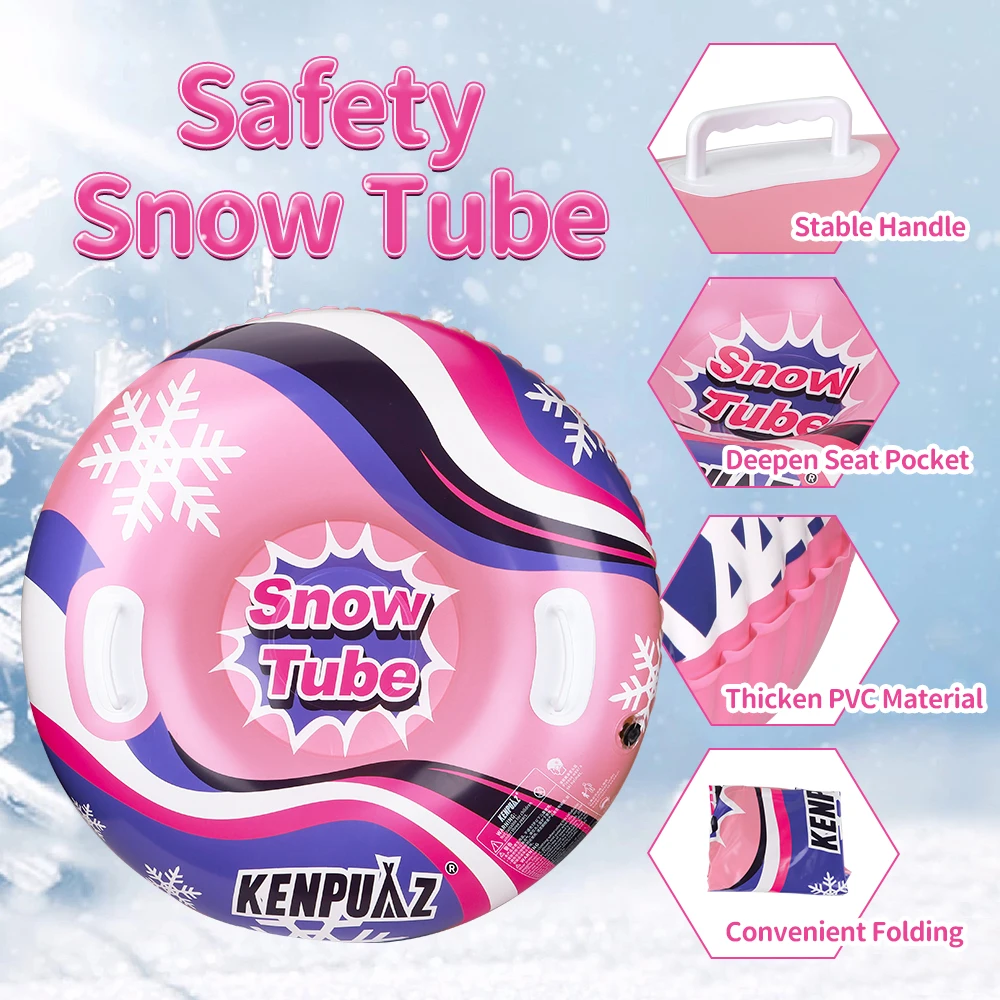 Kenpuaz Blue And Red Inflable Safety Not Prone Crack Snow Tube Circulares Winter Waterproof Thicken PVC Steady Plastic Handle