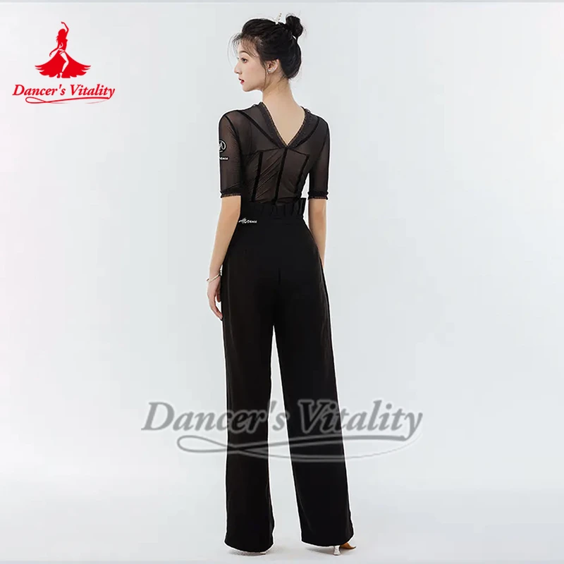 Due colori sono disponibili Pratica di danza sociale Tuta Foxtrot Tango Stampa leopardata Allenamento di gruppi di danza Esegui top coordinati