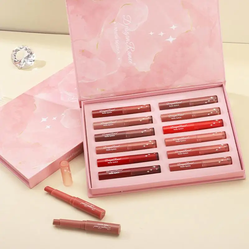 Kit de rouge à lèvres 12 couleurs, coffret cadeau, longue tenue, rendu de documents élevé et effet velours 256, pour rendez-vous 03