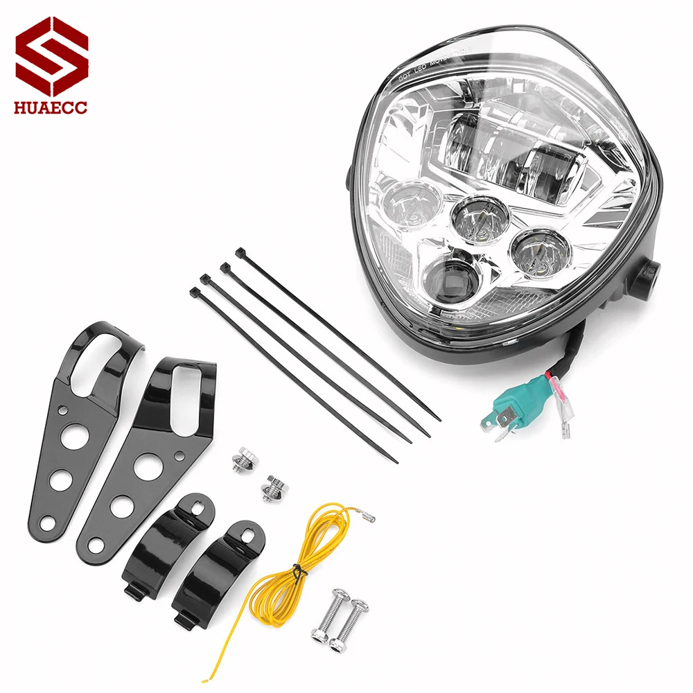 Motorcycle LED Headlight Hi&low Beam with Holder Bracket Headlamp for Victory Cross Country Cafer Racer Chopper Bobber