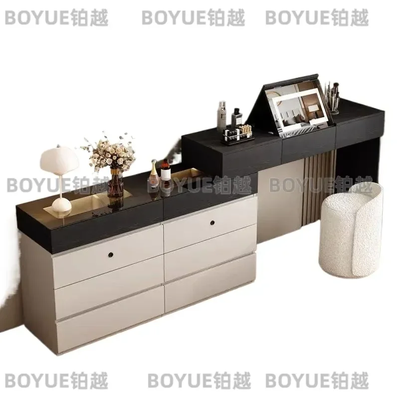 Italian Minimalist Black Corner Dresser with Hidden Flip Front High End Narrow Storage Cabinet for Small Apartment Space