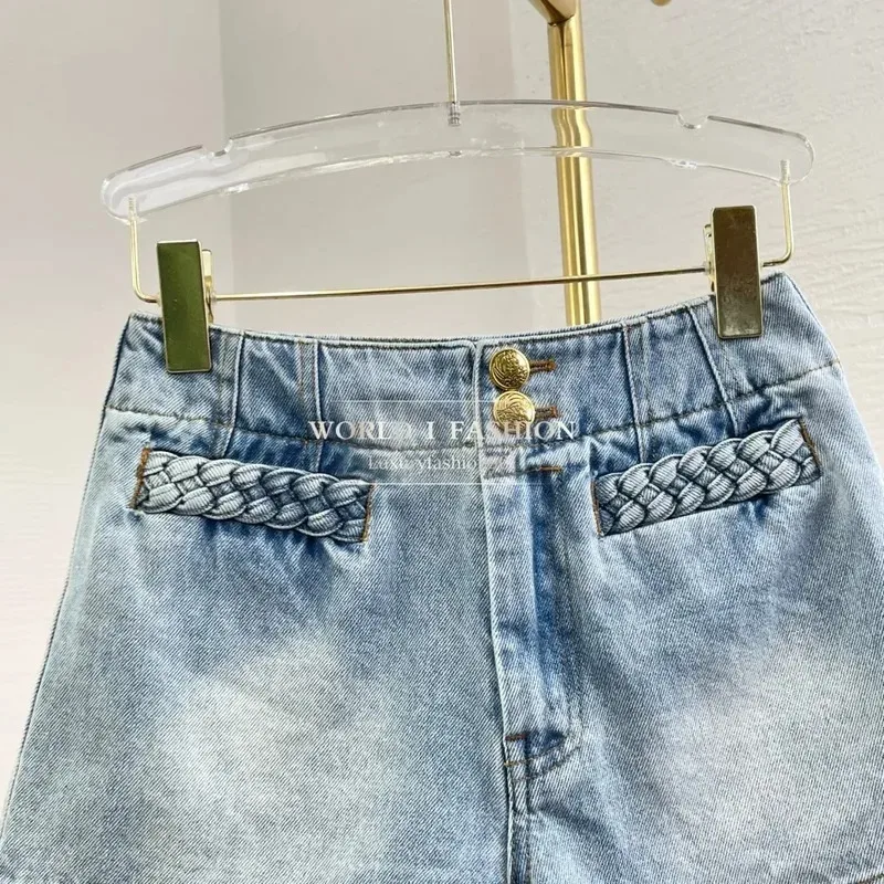 2025 شورت دينم أزرق عالي الجودة شورت صيفي غير رسمي مريح ومطاط