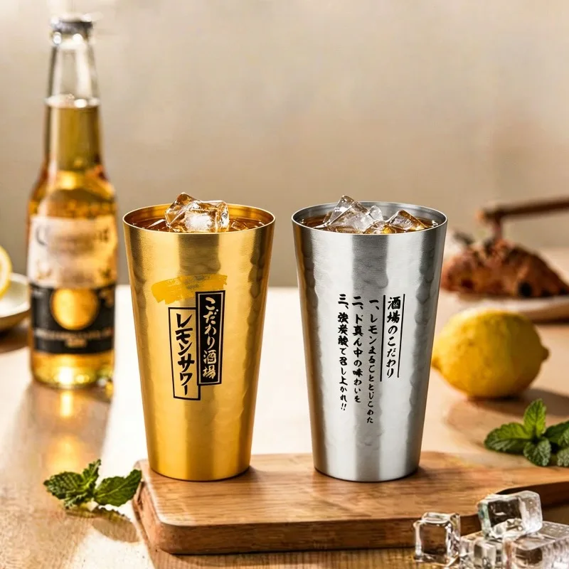 2Pcs Premium Hammered Aluminum Beer Cups, Food Grade Unbreakable Reusable Stackable Cold Drink Mugs for Home Bar Party Daily Use