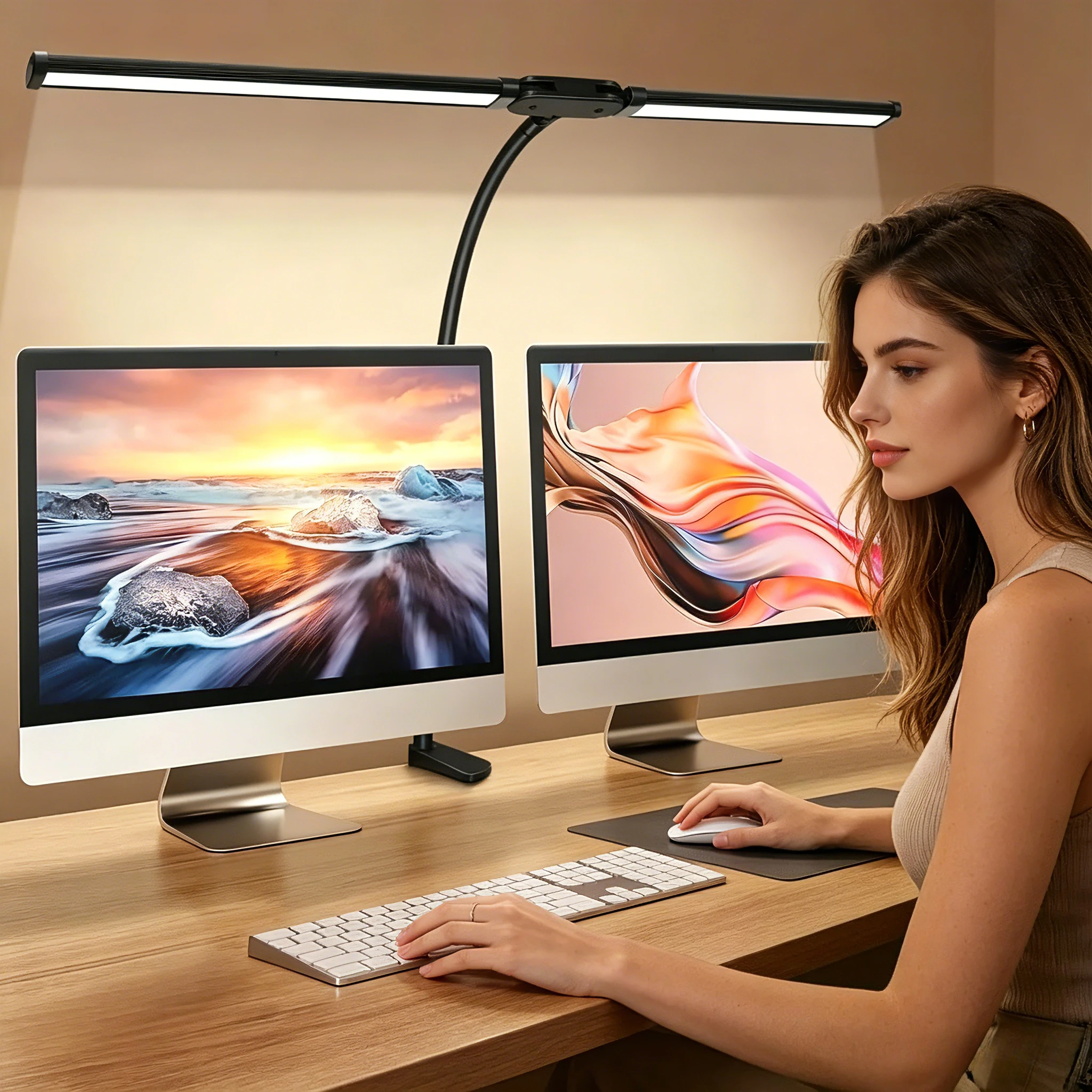 Double Headed Clip LED Desk Lamp PC Monitor Light Adjustable Brightness Angle USB Power Supply for Reading Studying Office Work
