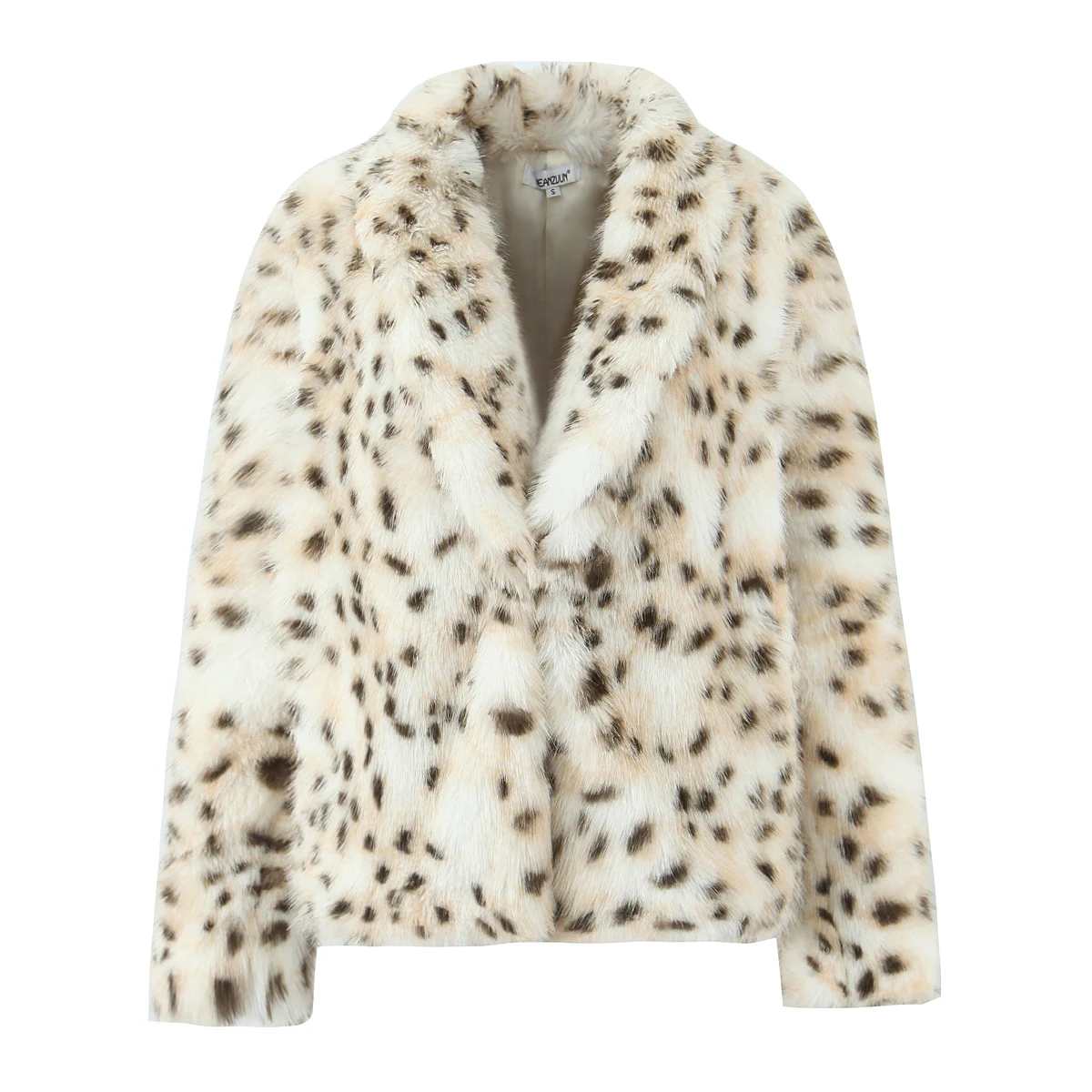 Nuevo 2025 invierno peludo Beige leopardo abrigo de piel sintética CHIC mujeres solapa cuello gancho botones manga completa peluda suelta ropa de abrigo corta