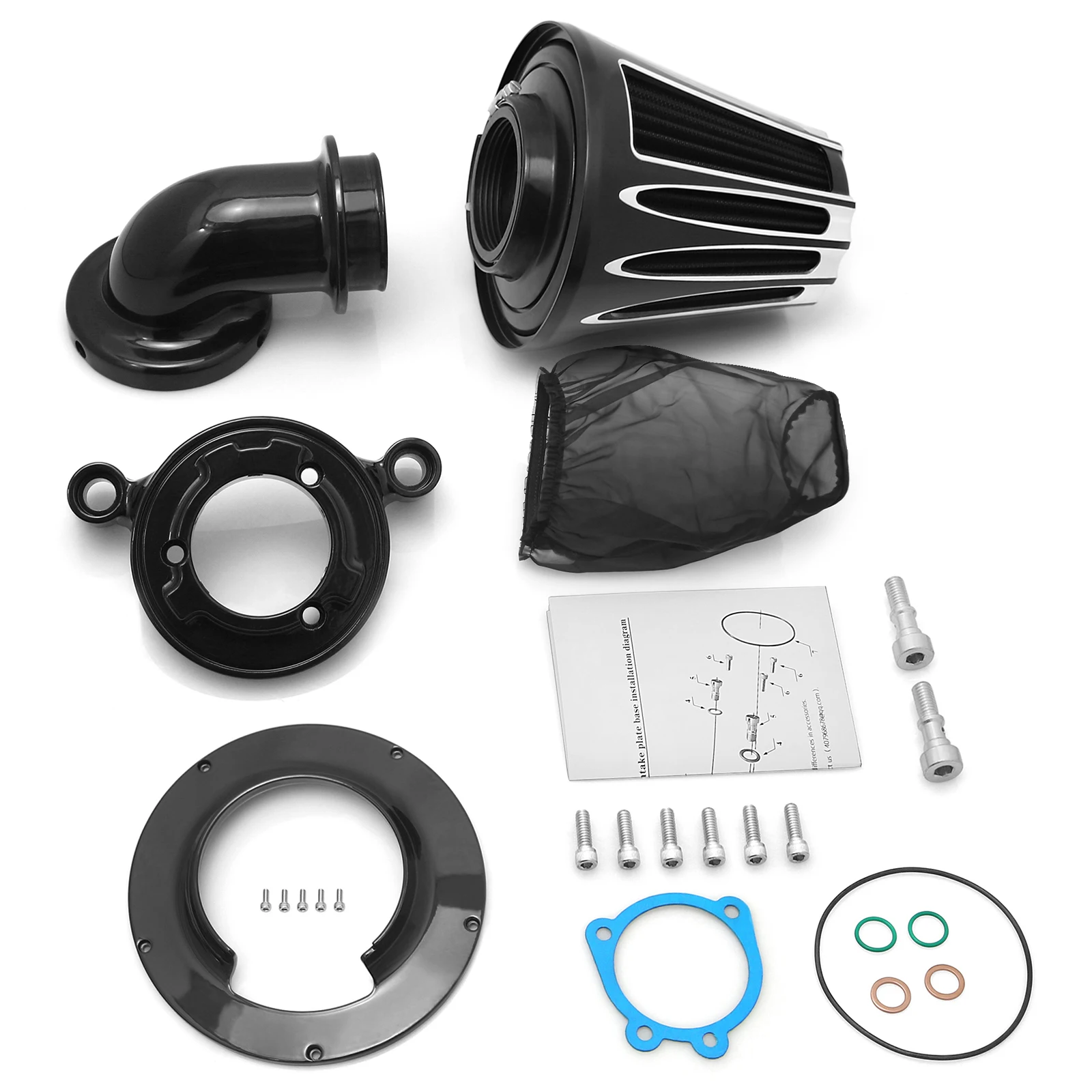 High Flow Cone Air Filter Black for Sportster 2004 +, Washable, CNC Aluminum Air Intake