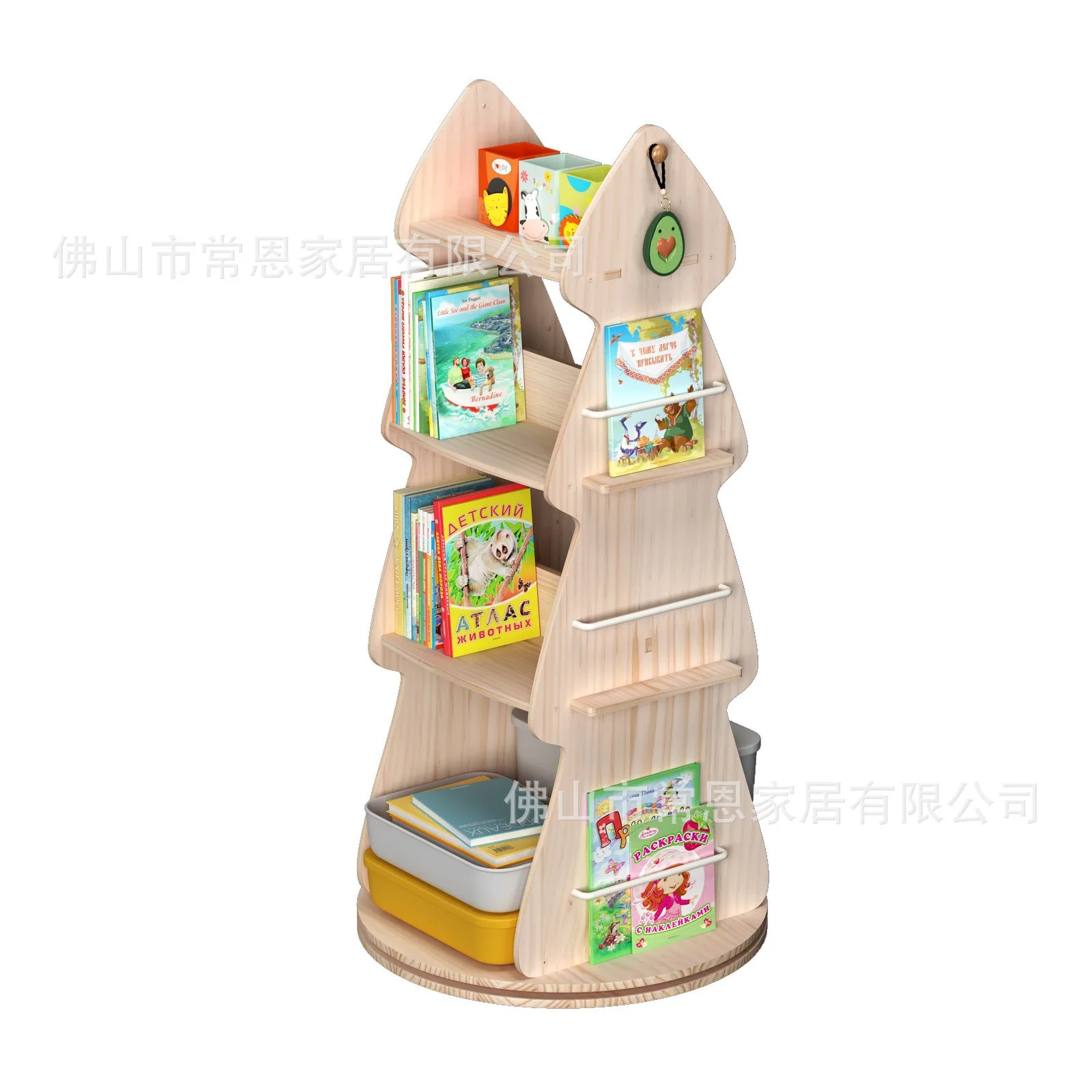 

Solid wood children's rotating bookshelf picture book rack baby toys multi-layer storage rack household space-saving floor