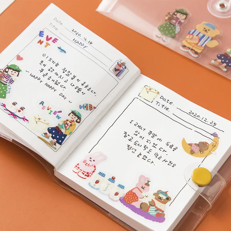 MOHAMM 1 Sheet DIY Material PET Sticker Cartoon Character Cute Hand Account