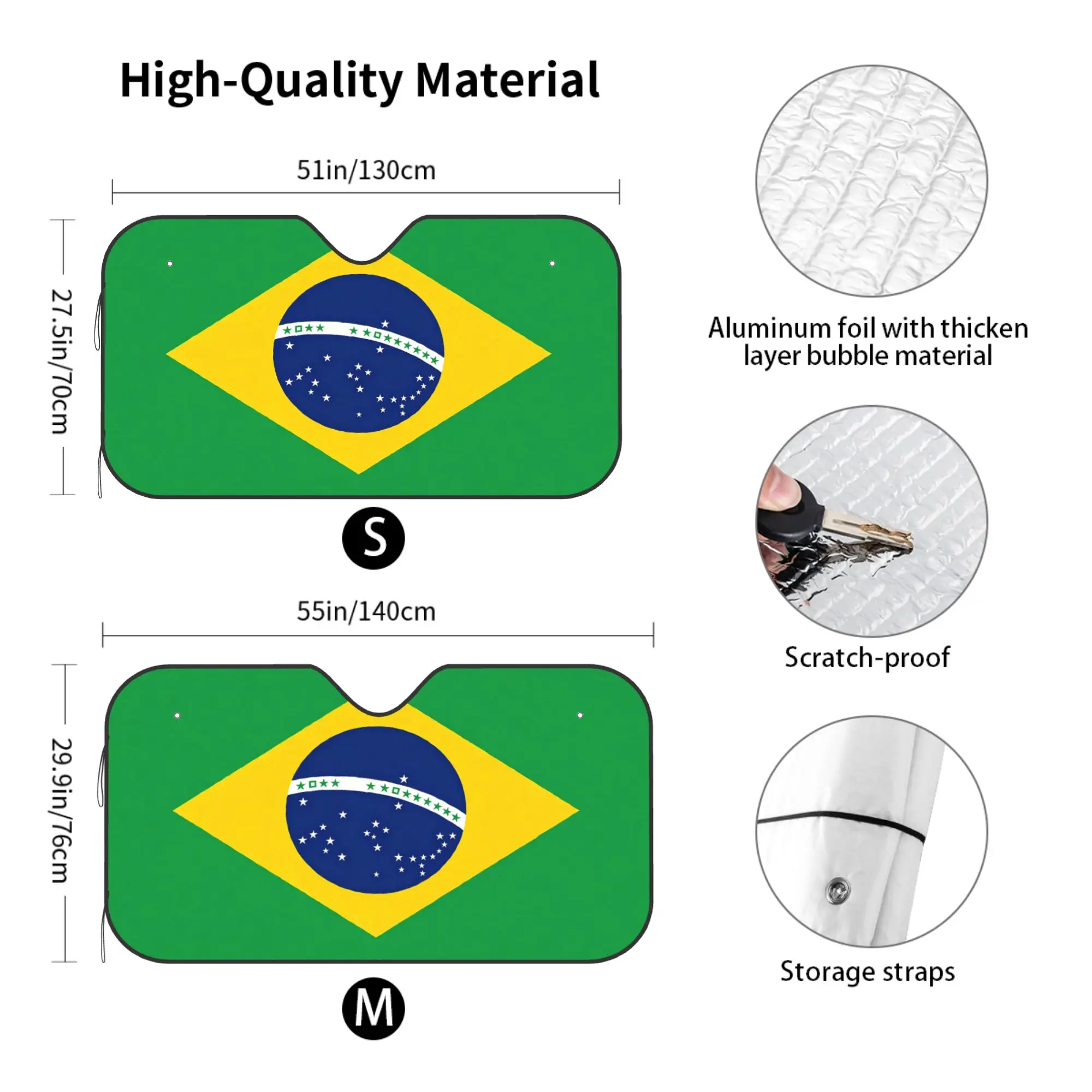 Brazil Flag Car Windshield Sun Shade, UV Ray Reflector Heat Shield Visor, Foldable Automotive Interior Protector