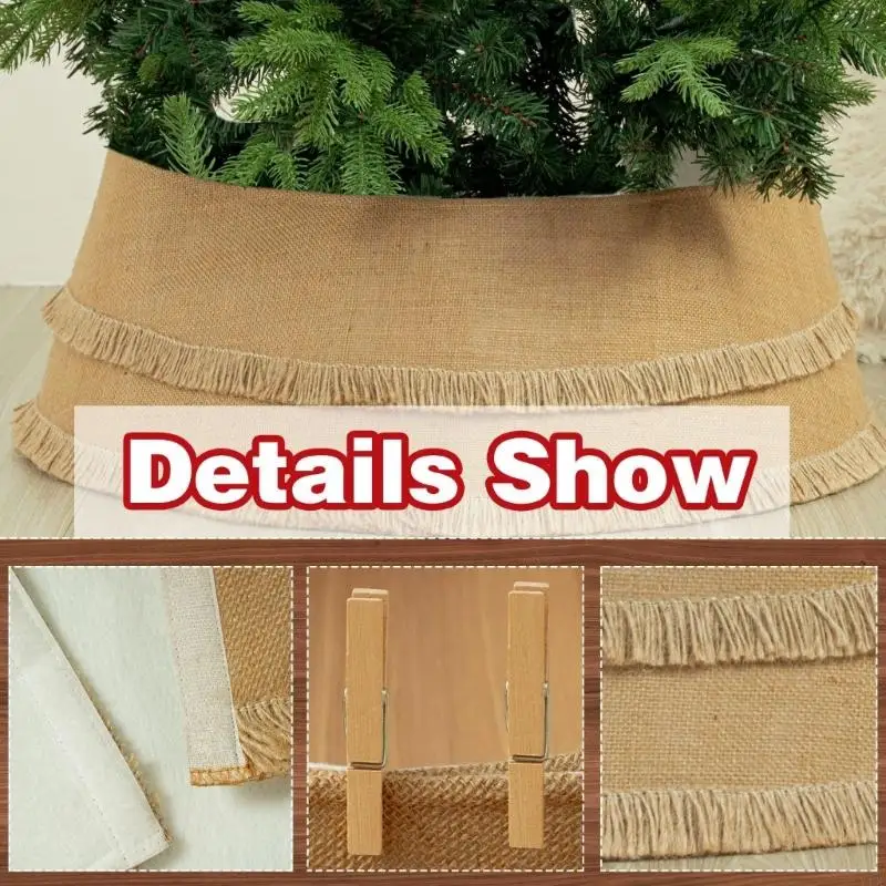 Natural Texture Burlap Christmas Tree Base Cover Conceals Stand Quick Assembly Indoor Holiday Decorations Y4QC