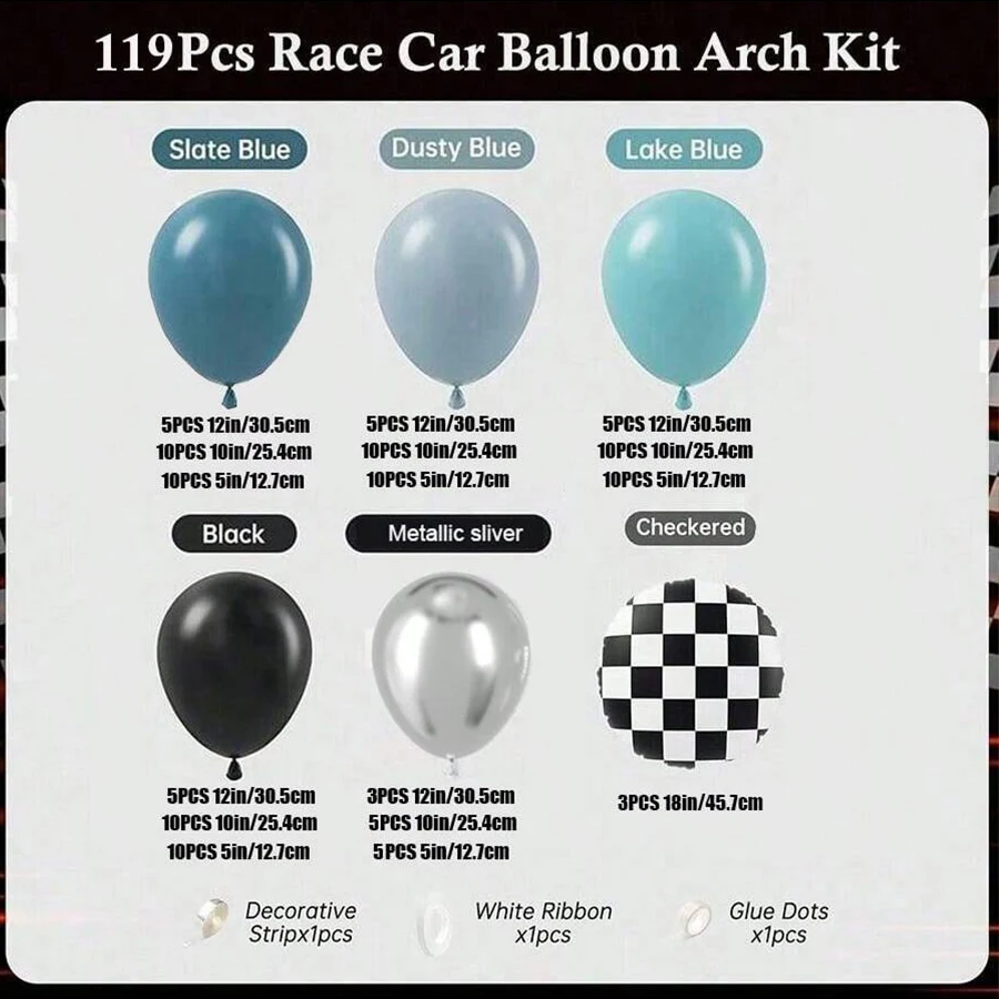Race Car Balloon Arch Kit Checkered Blue Black Sliver Balloons Garland for Racing Car Two Fast 2nd Birthday Party Decorations view 2
