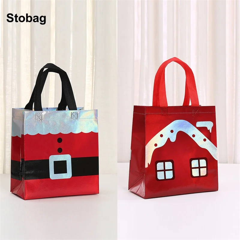 

StoBag 8/20pcs Merry Christmas Non-woven Gift Tote Bag Children Fabric Package Waterproof for Candy Storage Reusable Pouch Party