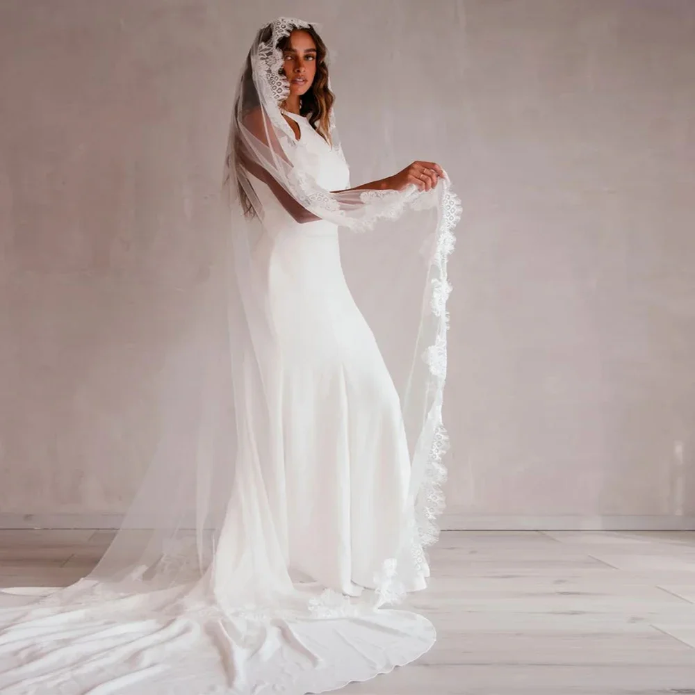 

Exquisite cathedral cloak wedding veil with eyelash lace, Long 3M, French lace floral trim, wedding veil，1 layer No comb