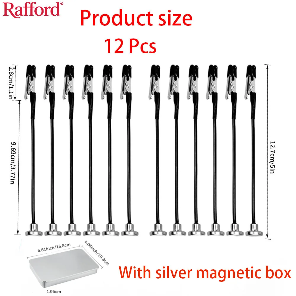Rafford 12 stuks buigbare modelverf alligator clip sticks rubberen tips + metalen magnetische basis - voor airbrush, hobbymodelonderdelen