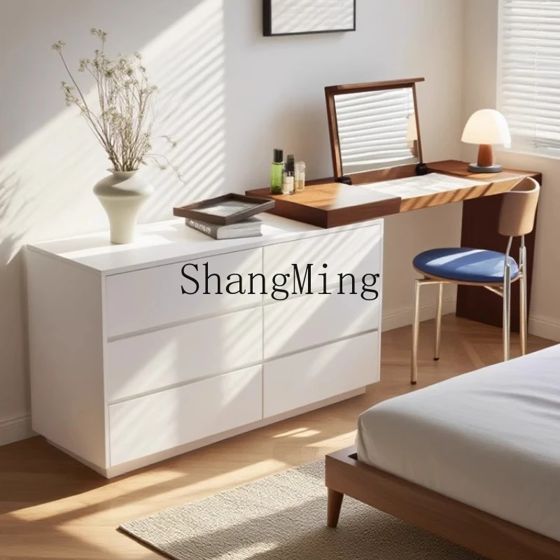

FG medieval cream wind flip dresser mirror storage integrated paint, all solid wood chest at the end of the bed