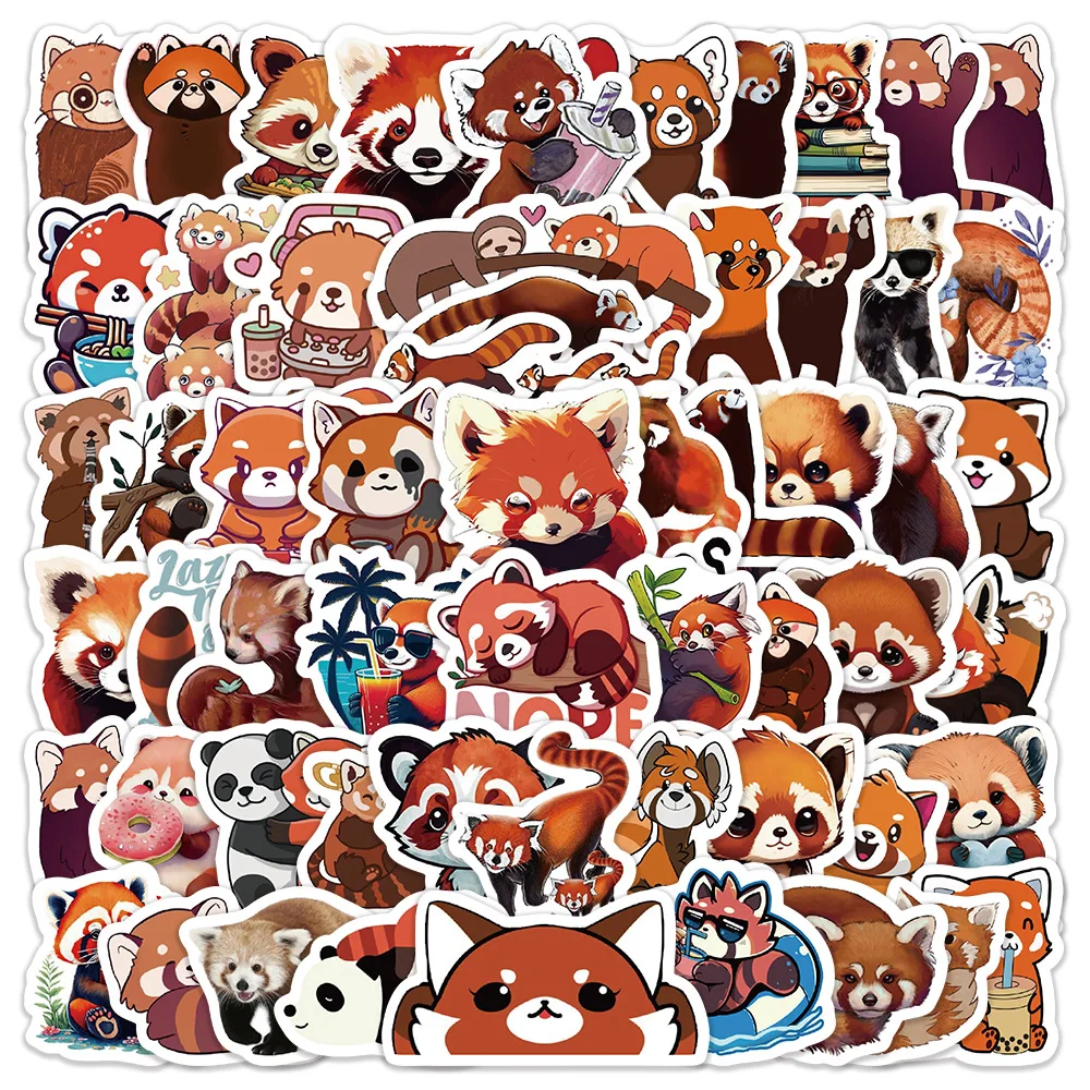 10/60Pcs Cute Red Panda Sticker Graffiti IPad Luggage Car Water Cup Guitar DIY Notebook Helmet Decoration Little Raccoon Decal