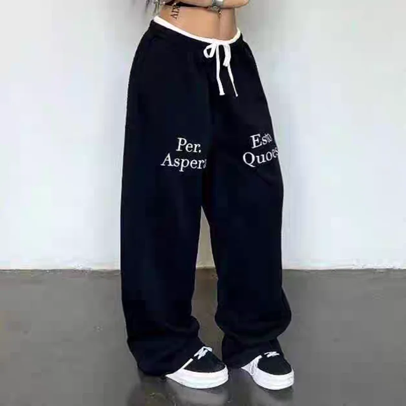 Drawstring Sweatpants Loose Straight Woman korean Alphabet Print Casual pants  American Vintage Hip Hop Hot Sweetpants y2k cloth