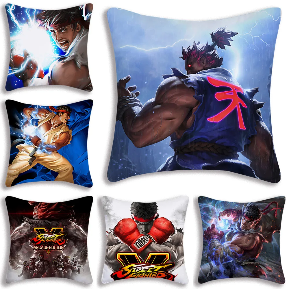 

S-Street F-FighterPillow Covers Cartoon Sofa Decorative Home Double-sided Printing Short Plush Cute Cushion Cover