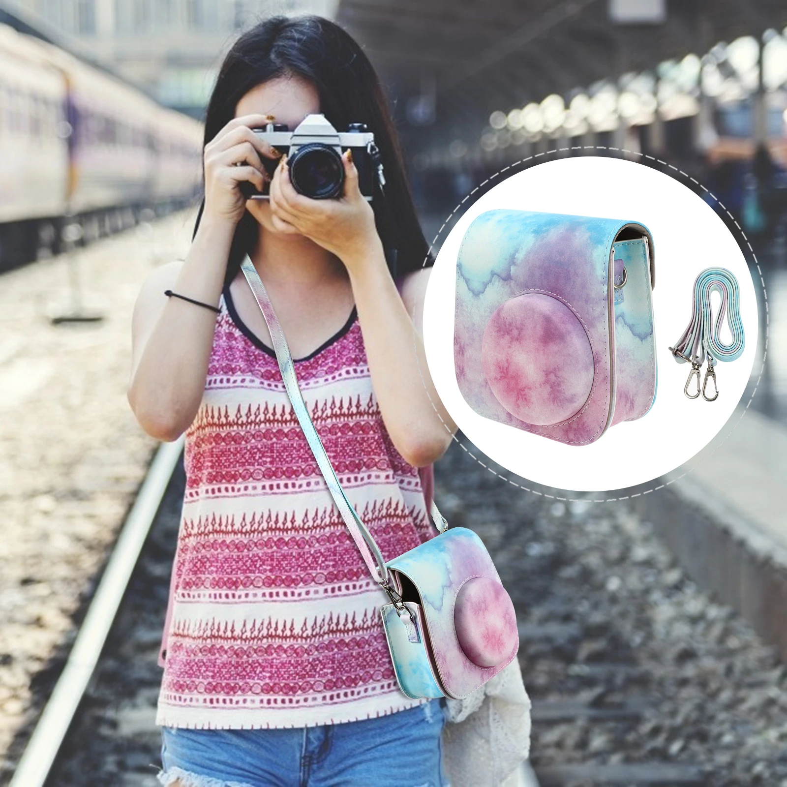 

Instant Camera Shoulder Bag Case for 11/9/8 Mini Vintage Pouch PU Protector Retro