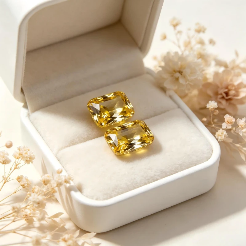 Kubischer Zirkonia, rechteckige Form, Crushed-Ice-Schliff, gelbe Farbe, 4K-Schliff, 5A-Qualität, synthetischer CZ-Edelstein – Detail 6